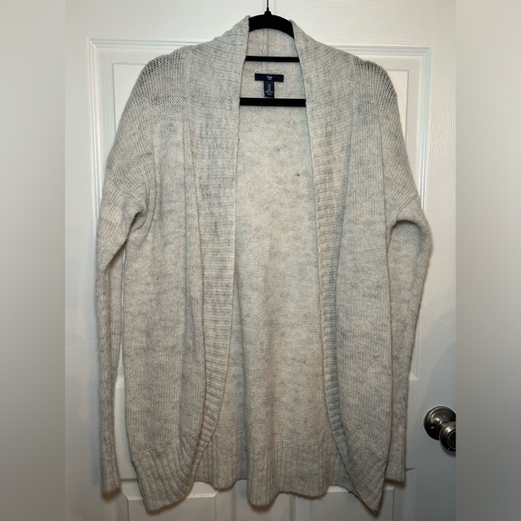 GAP Open Front Chunky Knit Cardigan- White/Grey Size Medium - Picture 1 of 3
